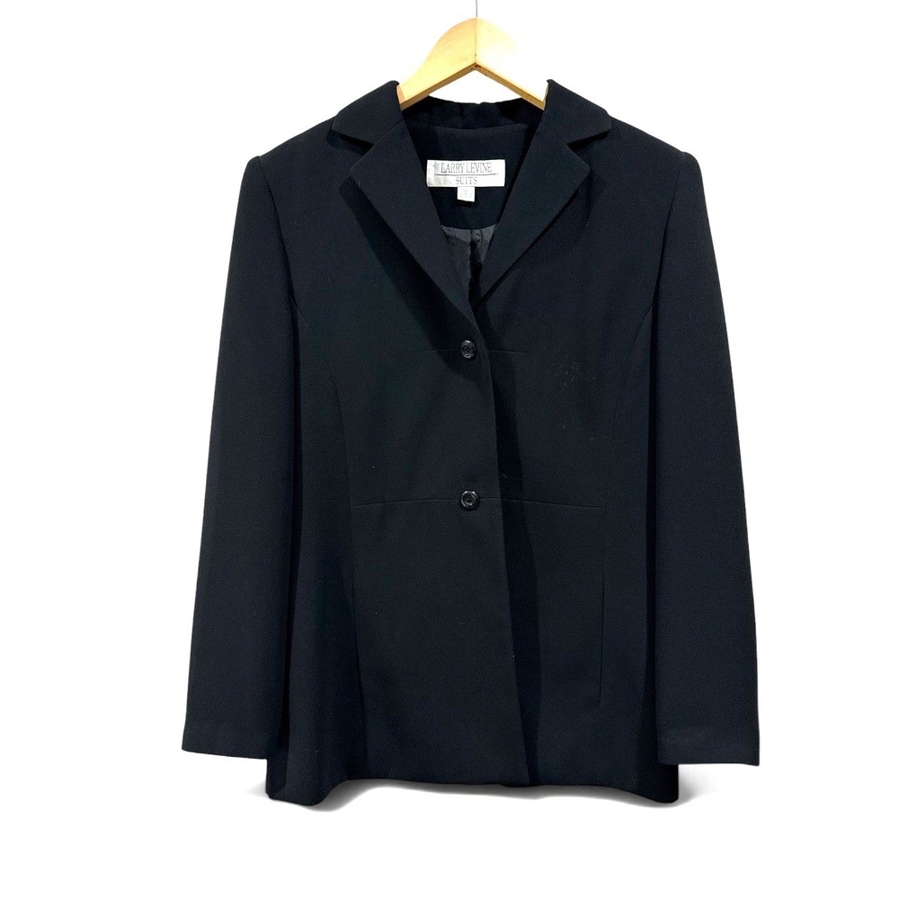 Larry Levine Womens Black Blazer Size 8 Two Button Suit Jacket Career Work